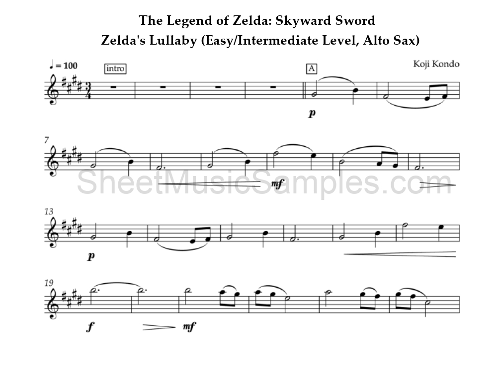 The Legend of Zelda: Skyward Sword - Zelda's Lullaby (Easy/Intermediate Level, Alto Sax)