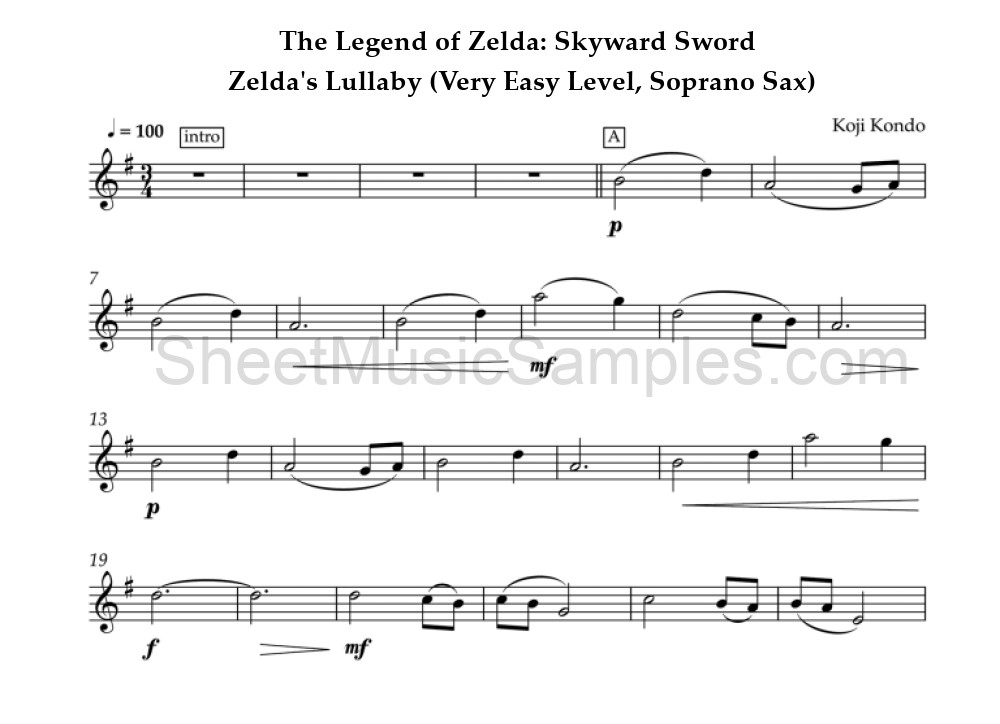 The Legend of Zelda: Skyward Sword - Zelda's Lullaby (Very Easy Level, Soprano Sax)