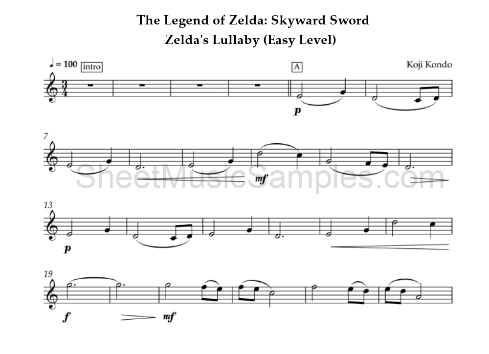 The Legend of Zelda: Skyward Sword - Zelda's Lullaby (Easy Level)