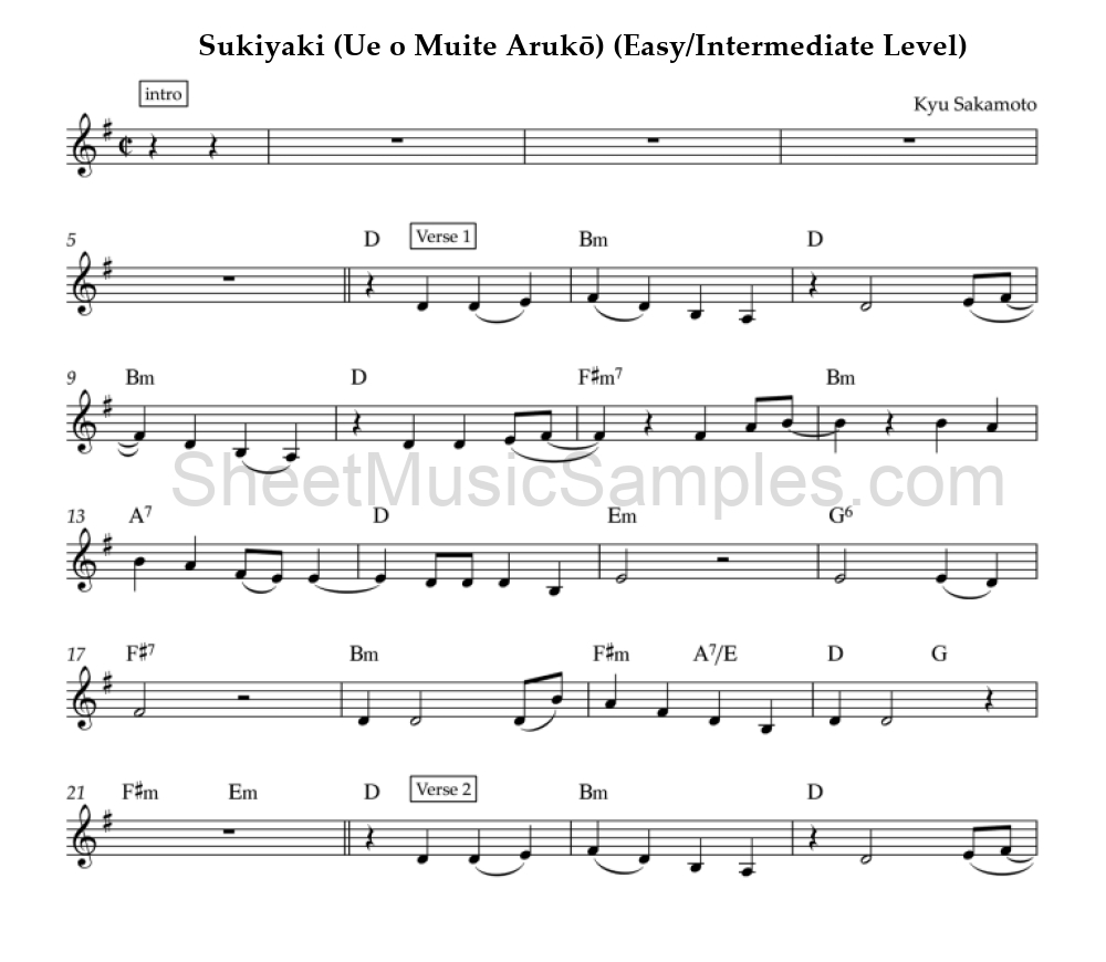 Sukiyaki (Ue o Muite Arukō) (Easy/Intermediate Level)