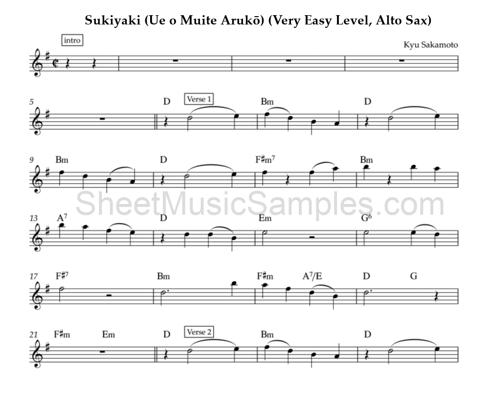 Sukiyaki (Ue o Muite Arukō) (Very Easy Level, Alto Sax)