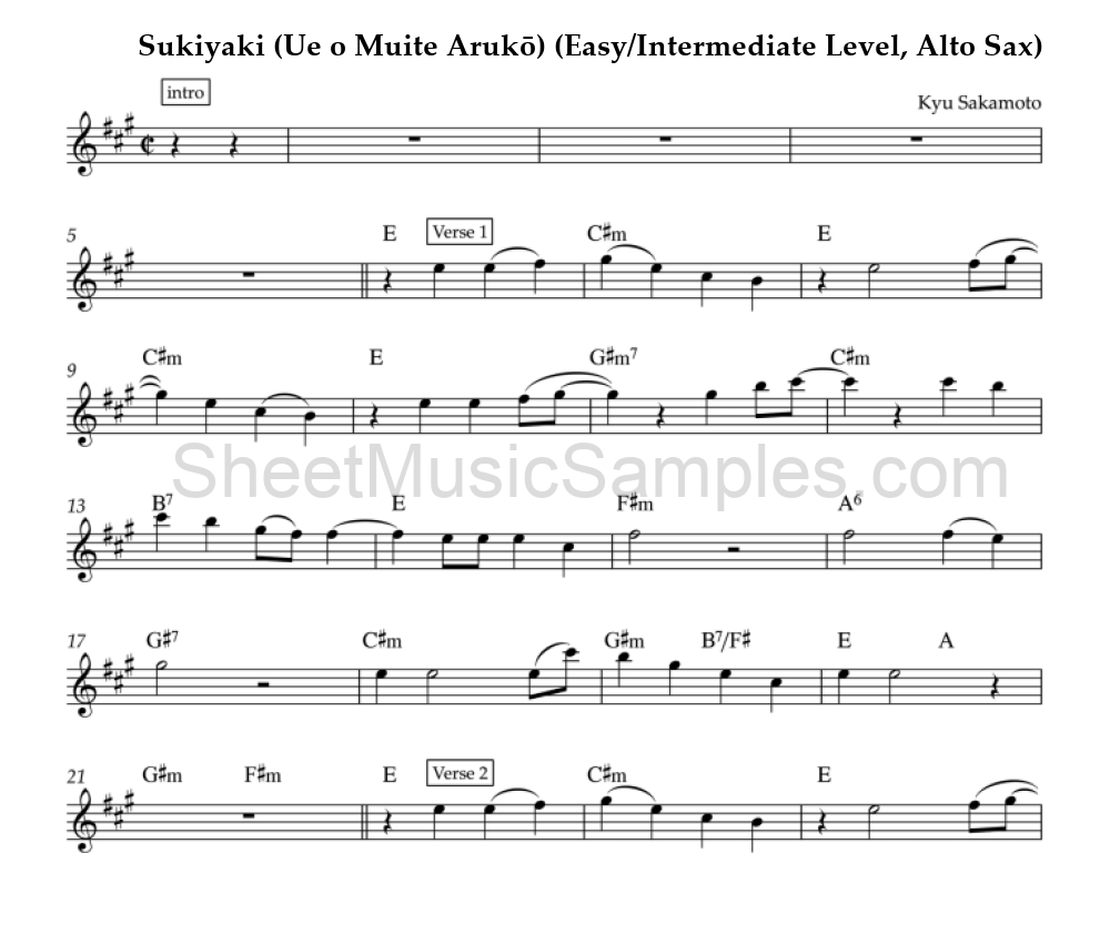 Sukiyaki (Ue o Muite Arukō) (Easy/Intermediate Level, Alto Sax)