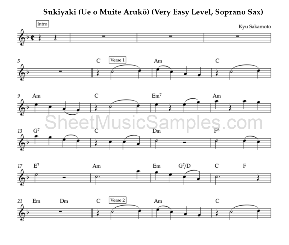 Sukiyaki (Ue o Muite Arukō) (Very Easy Level, Soprano Sax)