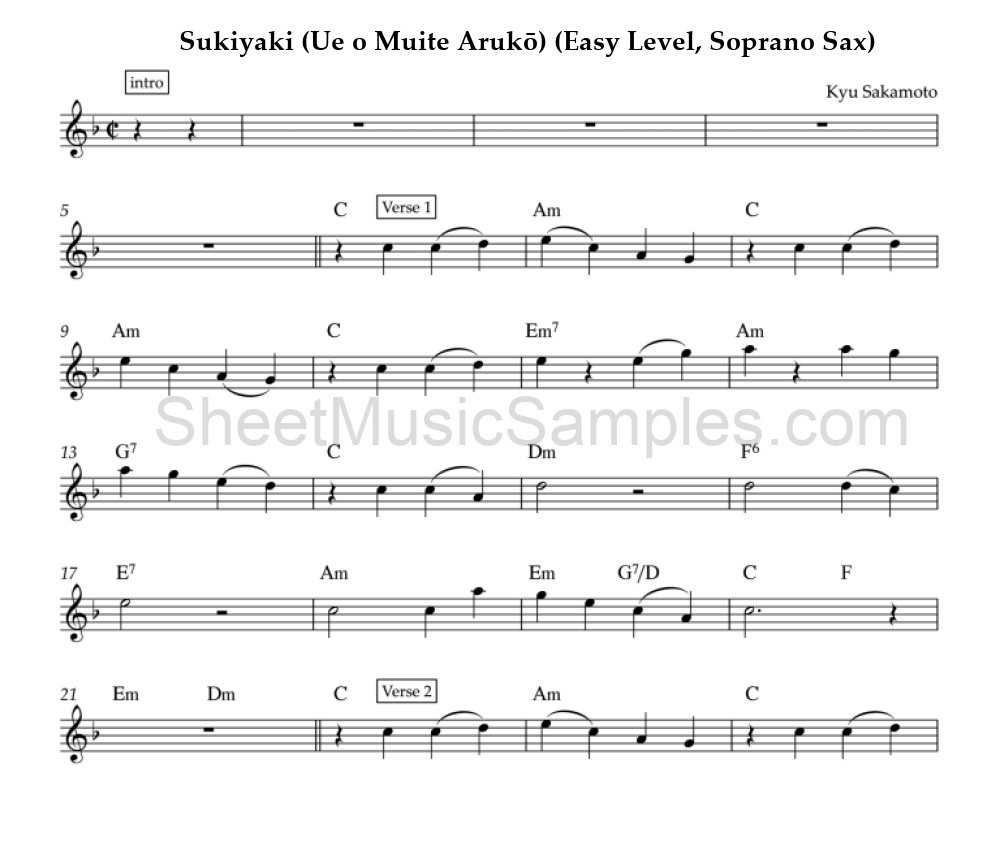 Sukiyaki (Ue o Muite Arukō) (Easy Level, Soprano Sax)