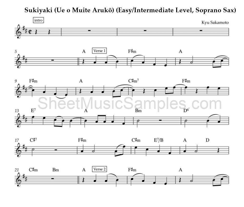 Sukiyaki (Ue o Muite Arukō) (Easy/Intermediate Level, Soprano Sax)