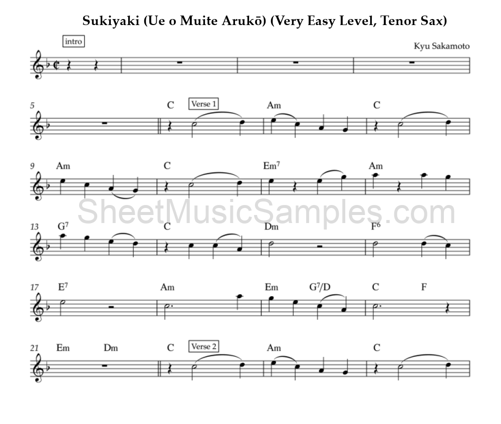 Sukiyaki (Ue o Muite Arukō) (Very Easy Level, Tenor Sax)