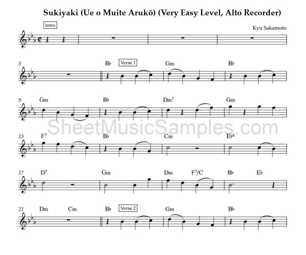 Sukiyaki (Ue o Muite Arukō) (Very Easy Level, Alto Recorder)