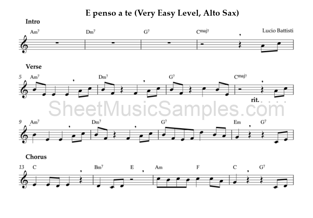 E penso a te (Very Easy Level, Alto Sax)