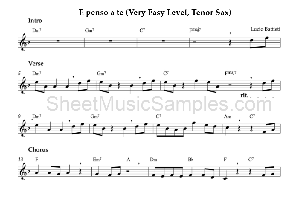 E penso a te (Very Easy Level, Tenor Sax)