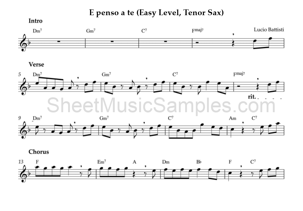 E penso a te (Easy Level, Tenor Sax)