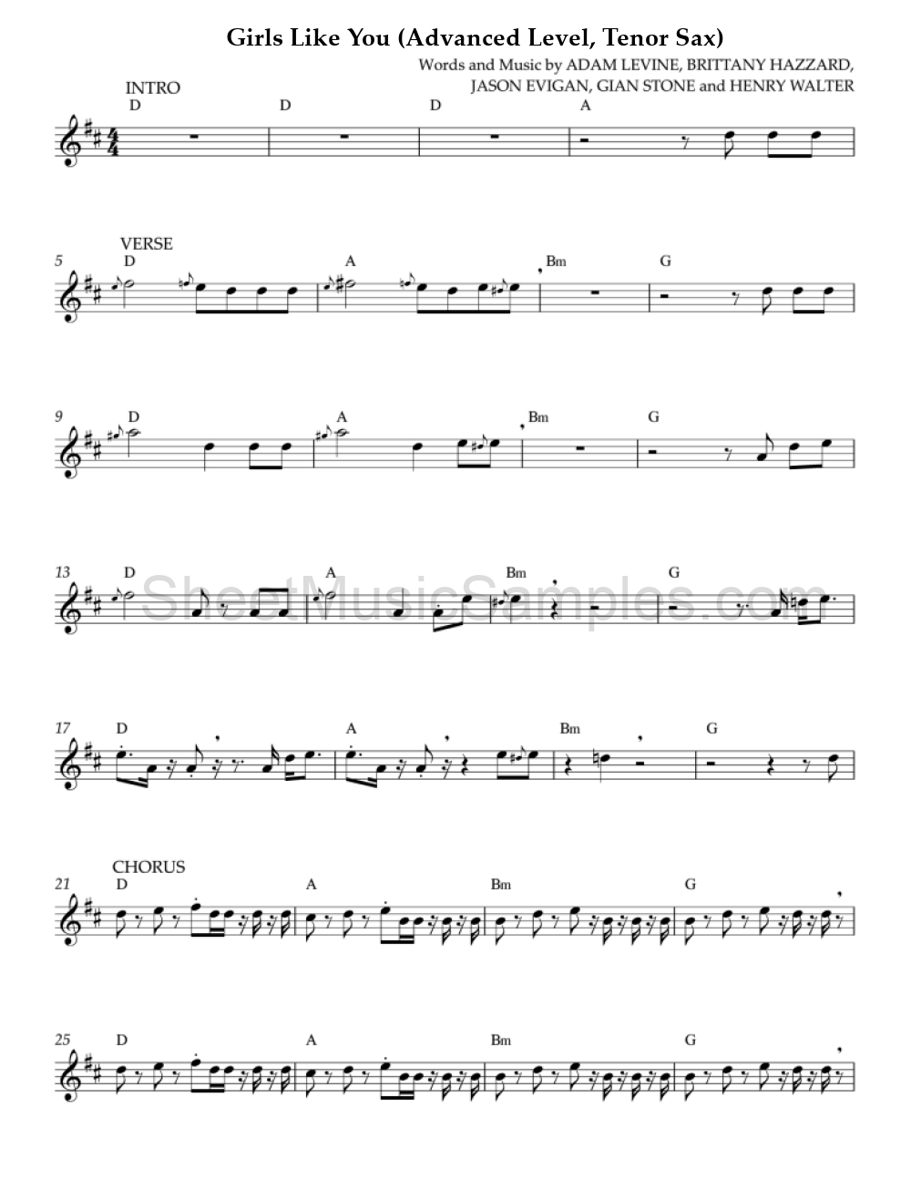 Girls Like You (Advanced Level, Tenor Sax)