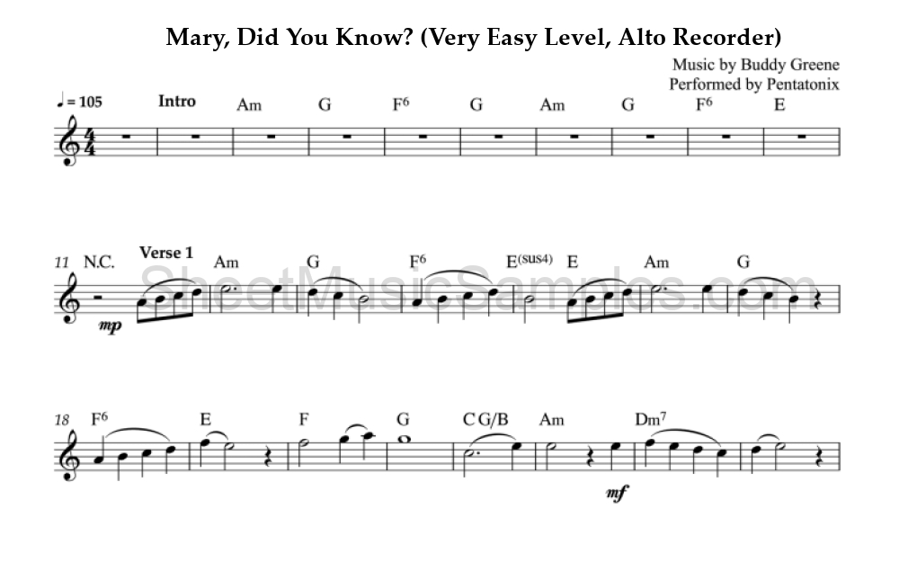 Mary, Did You Know? (Very Easy Level, Alto Recorder)