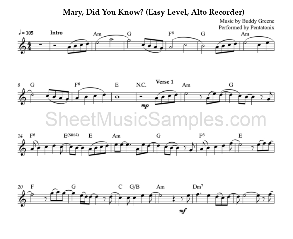 Mary, Did You Know? (Easy Level, Alto Recorder)