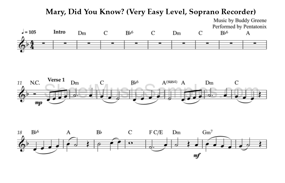 Mary, Did You Know? (Very Easy Level, Soprano Recorder)