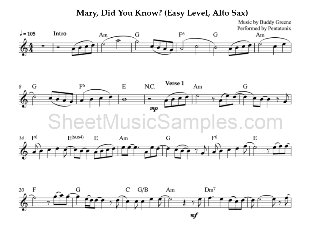 Mary, Did You Know? (Easy Level, Alto Sax)