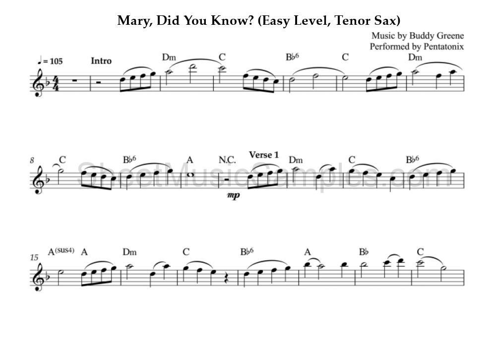 Mary, Did You Know? (Easy Level, Tenor Sax)