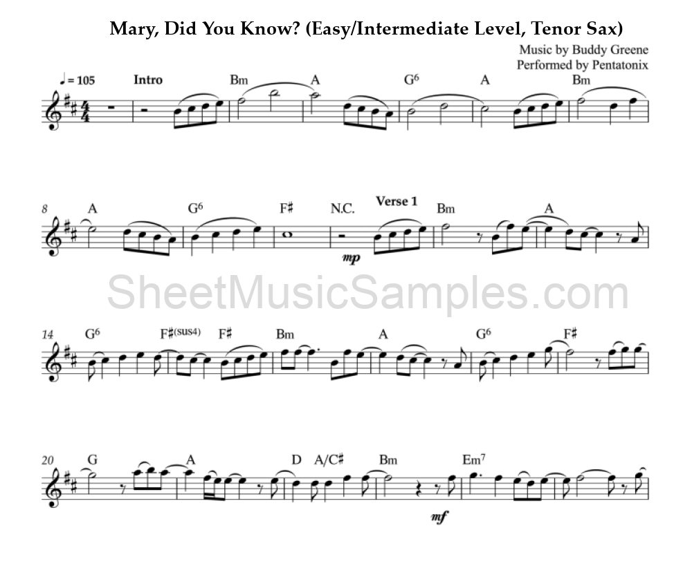 Mary, Did You Know? (Easy/Intermediate Level, Tenor Sax)