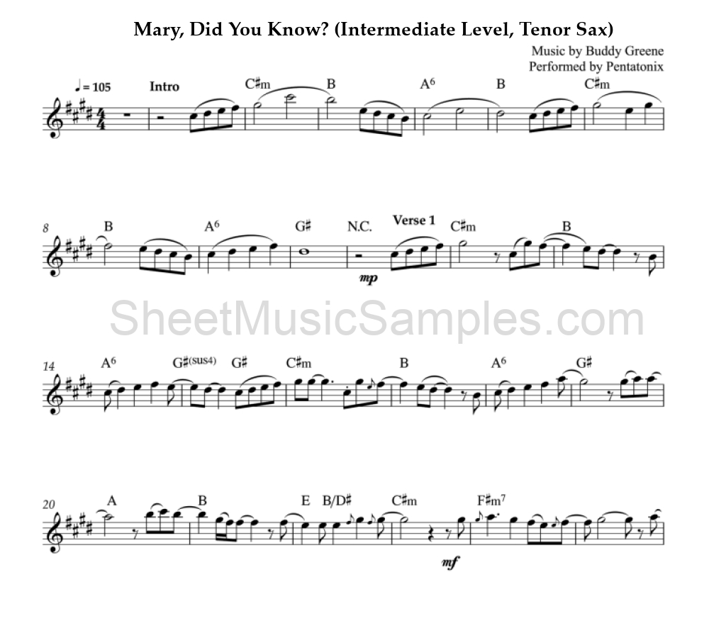 Mary, Did You Know? (Intermediate Level, Tenor Sax)