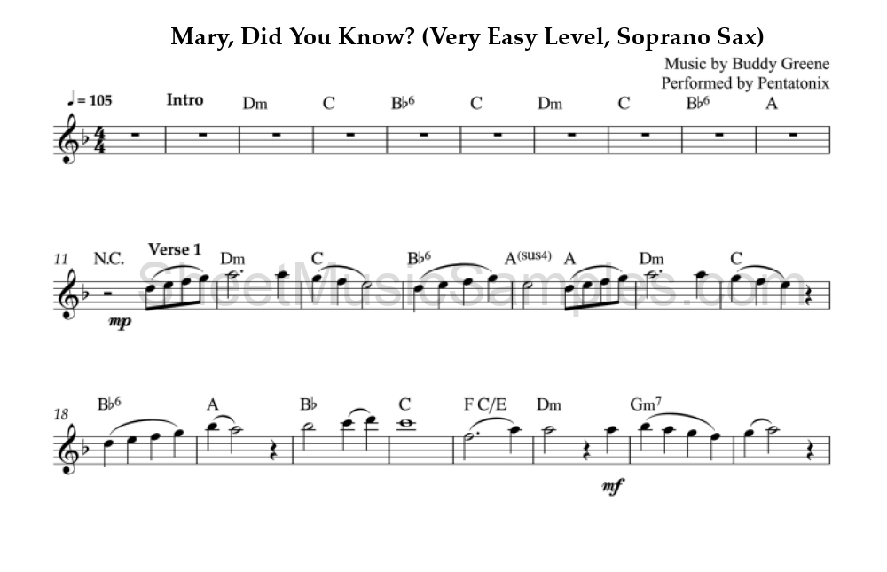 Mary, Did You Know? (Very Easy Level, Soprano Sax)