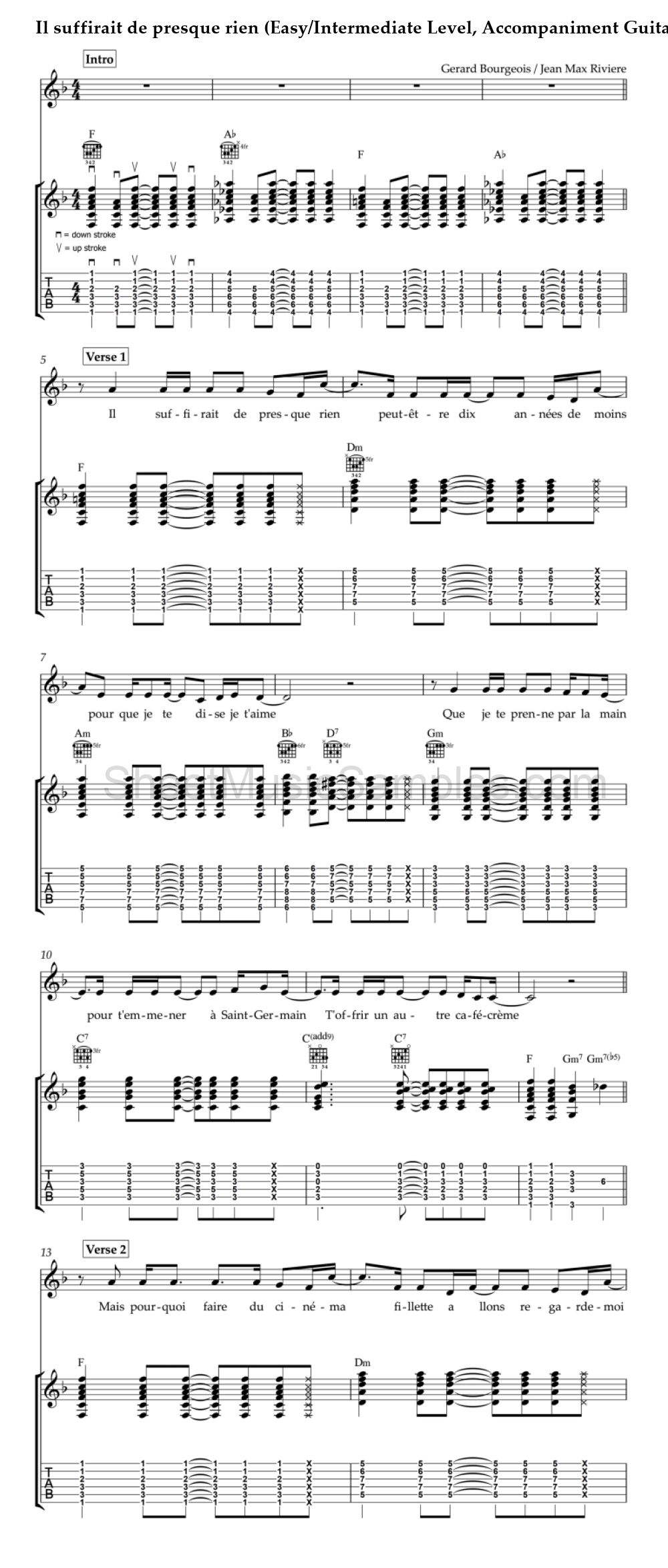 Il suffirait de presque rien (Easy/Intermediate Level, Accompaniment Guitar)