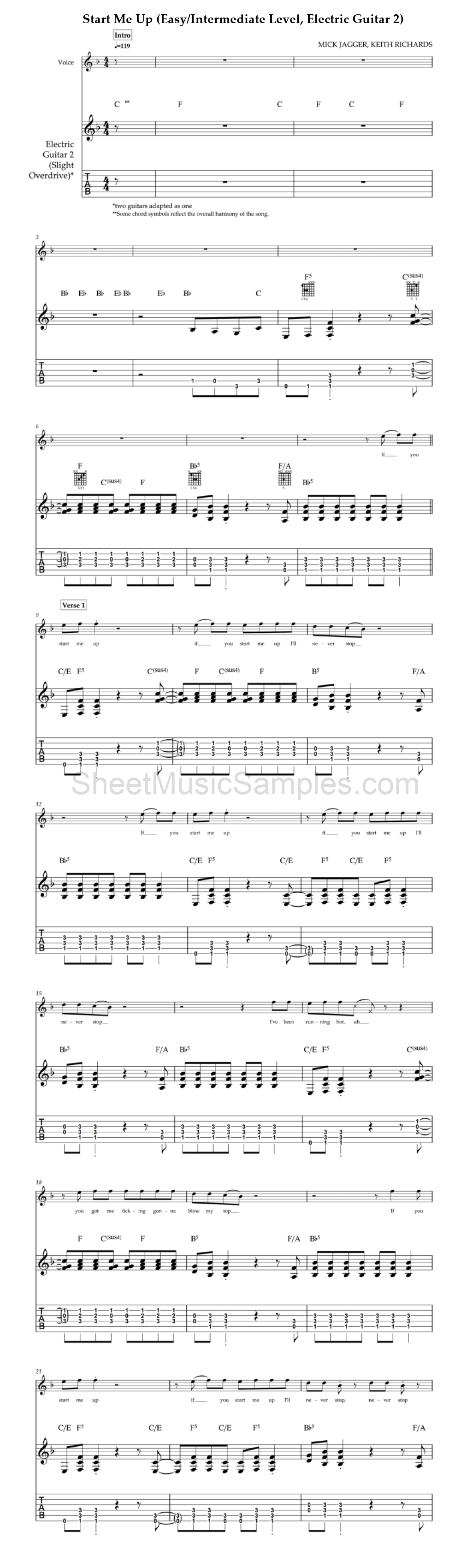 Start Me Up (Easy/Intermediate Level, Electric Guitar 2)