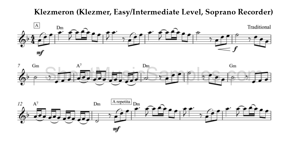 Klezmeron (Klezmer, Easy/Intermediate Level, Soprano Recorder)