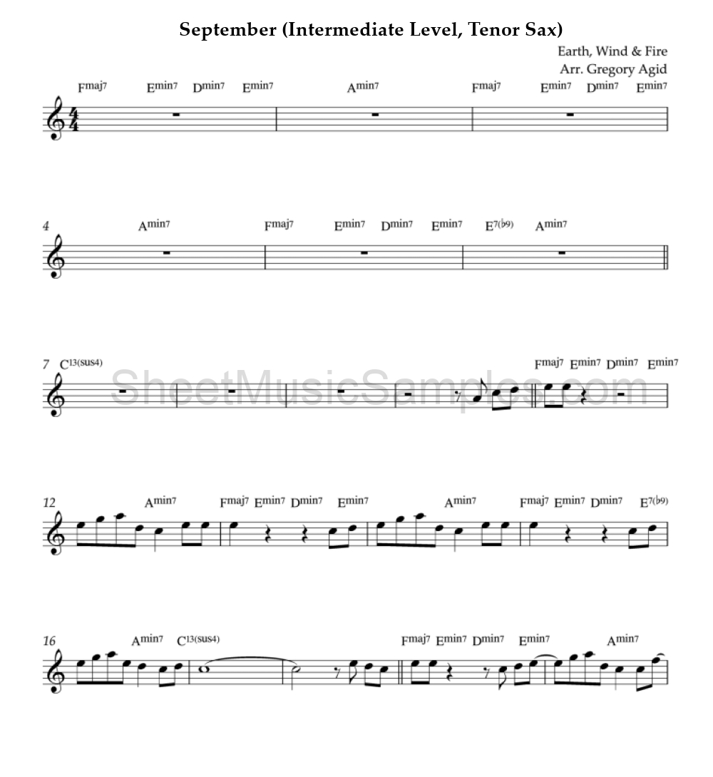 September (Intermediate Level, Tenor Sax)