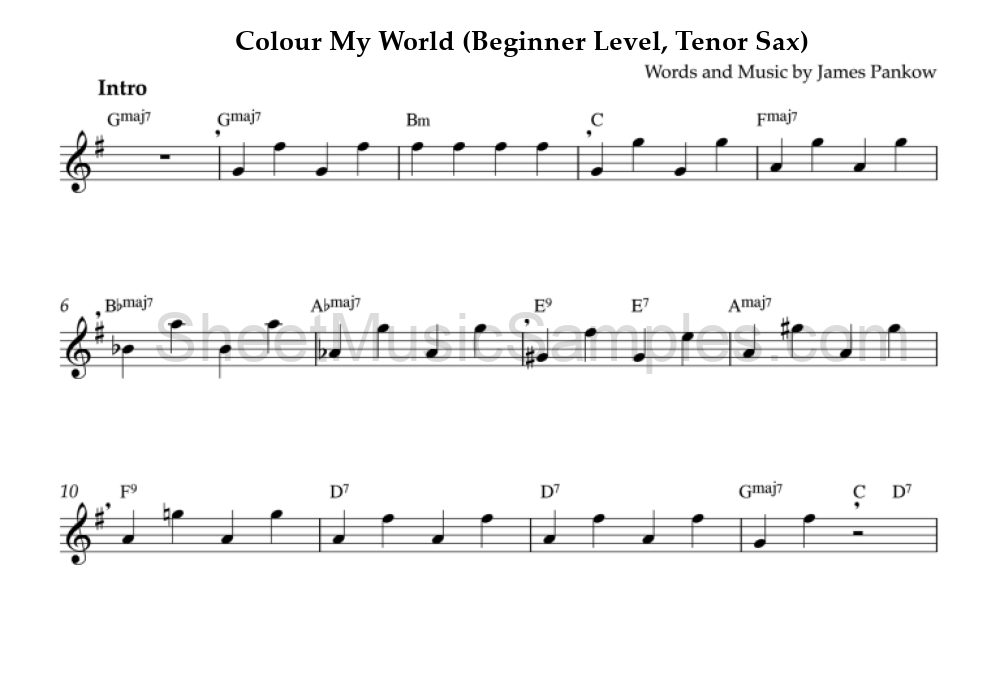 Colour My World (Beginner Level, Tenor Sax)