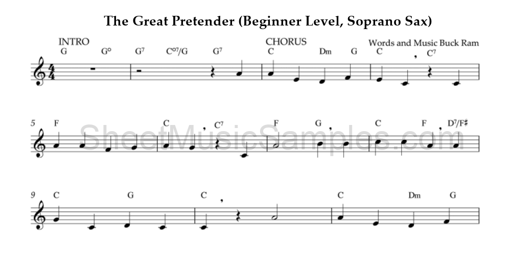 The Great Pretender (Beginner Level, Soprano Sax)