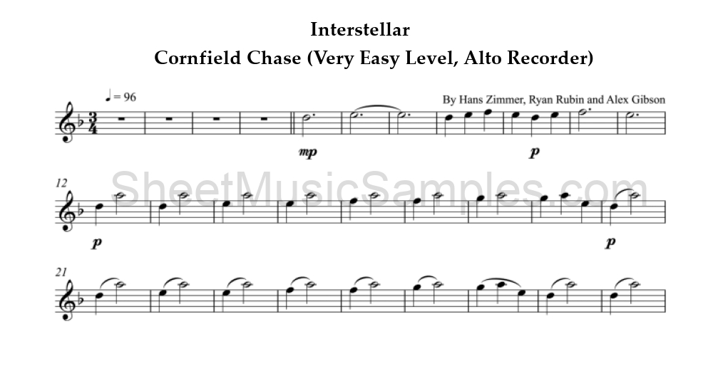 Interstellar - Cornfield Chase (Very Easy Level, Alto Recorder)