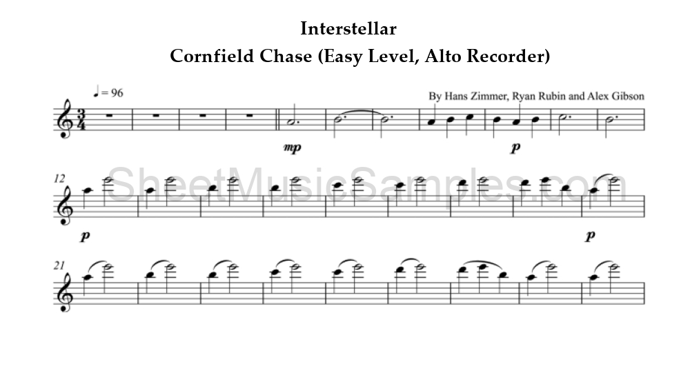 Interstellar - Cornfield Chase (Easy Level, Alto Recorder)