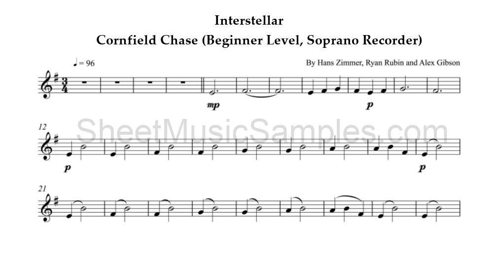 Interstellar - Cornfield Chase (Beginner Level, Soprano Recorder)