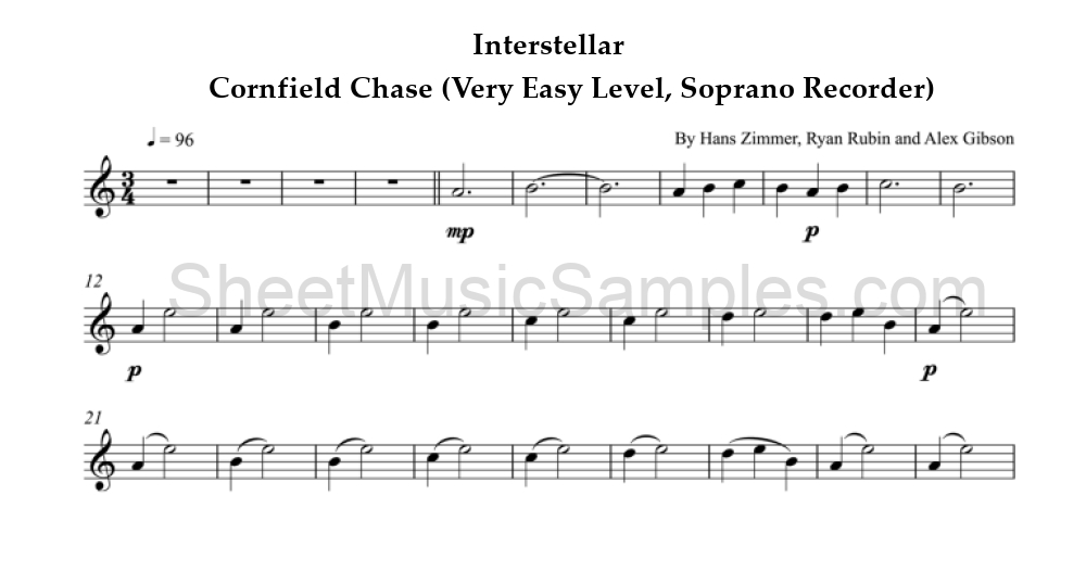 Interstellar - Cornfield Chase (Very Easy Level, Soprano Recorder)