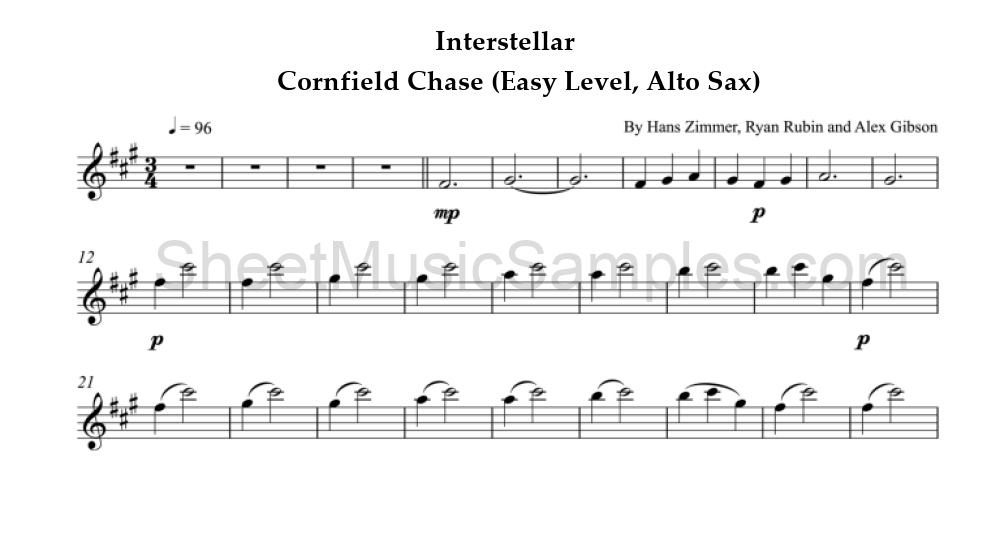 Interstellar - Cornfield Chase (Easy Level, Alto Sax)