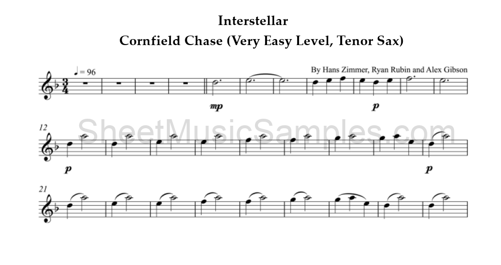 Interstellar - Cornfield Chase (Very Easy Level, Tenor Sax)