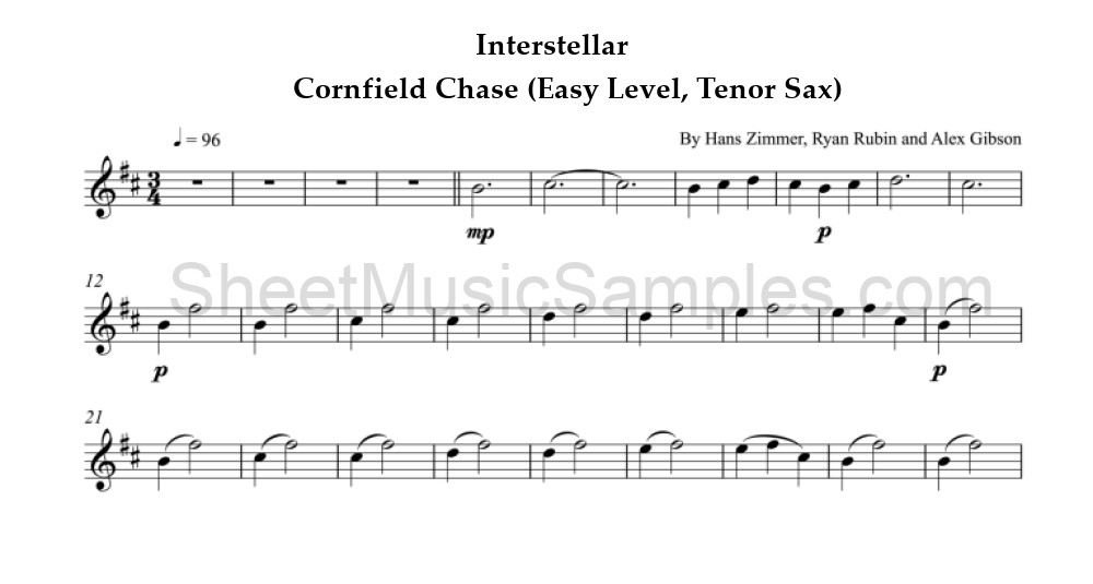 Interstellar - Cornfield Chase (Easy Level, Tenor Sax)