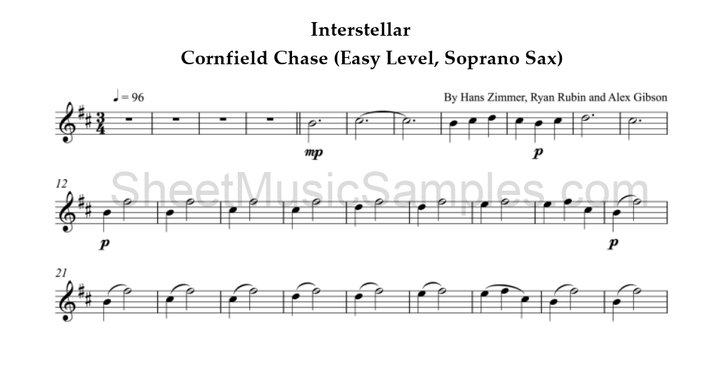 Interstellar - Cornfield Chase (Easy Level, Soprano Sax)