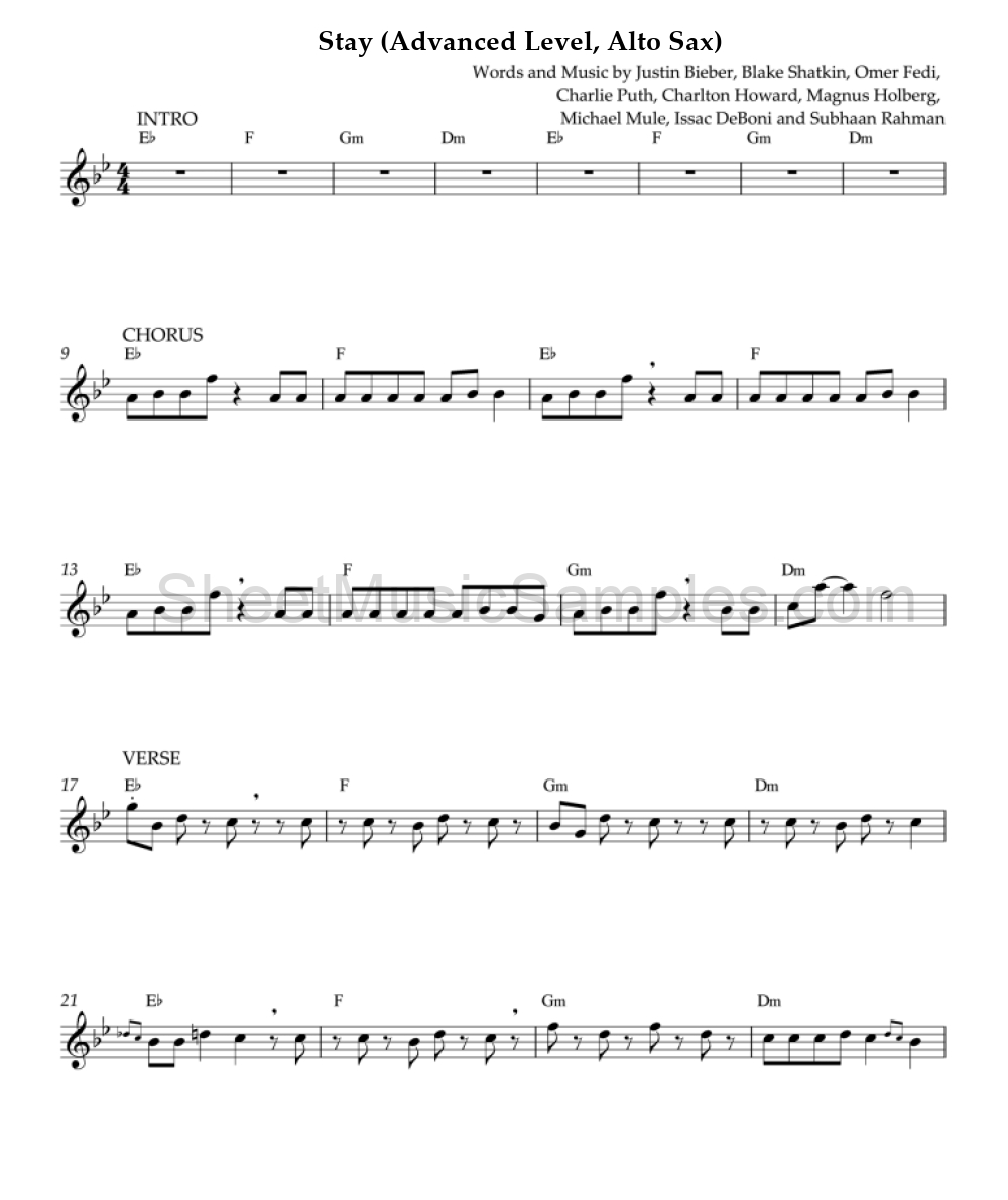 Stay (Advanced Level, Alto Sax)