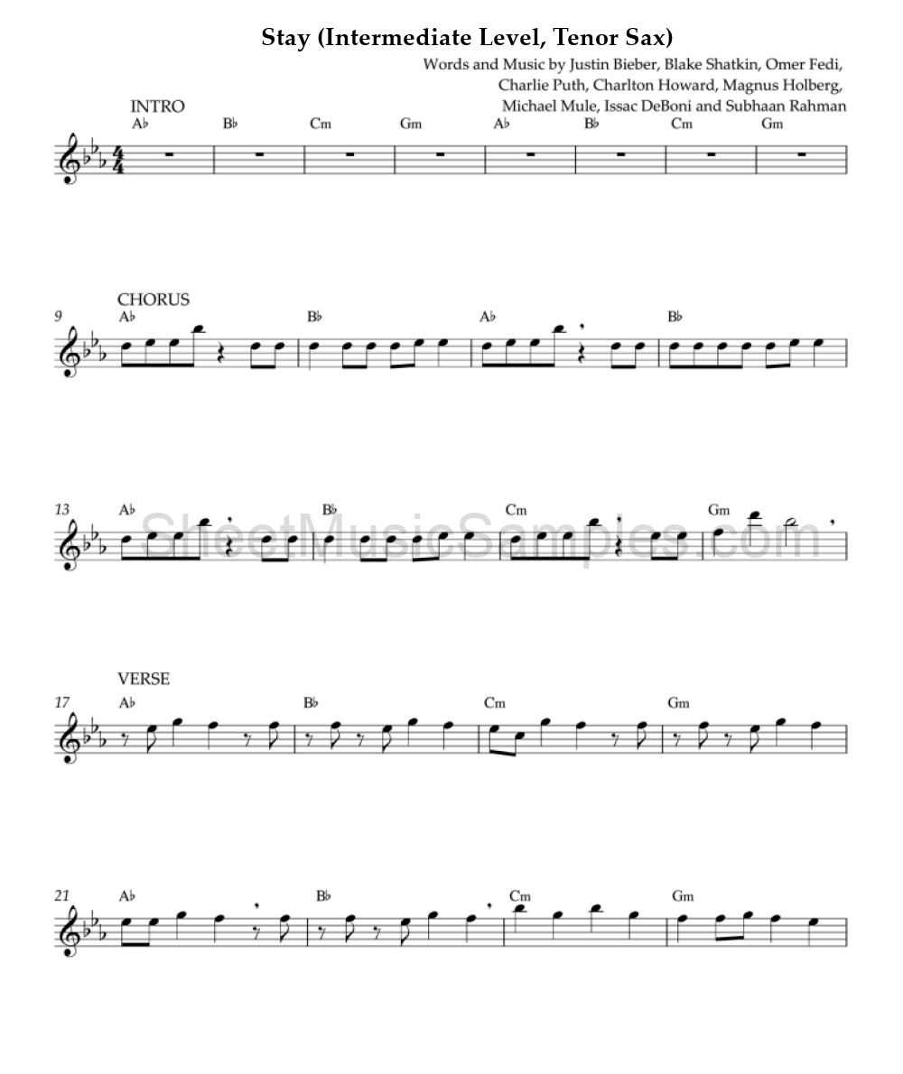 Stay (Intermediate Level, Tenor Sax)