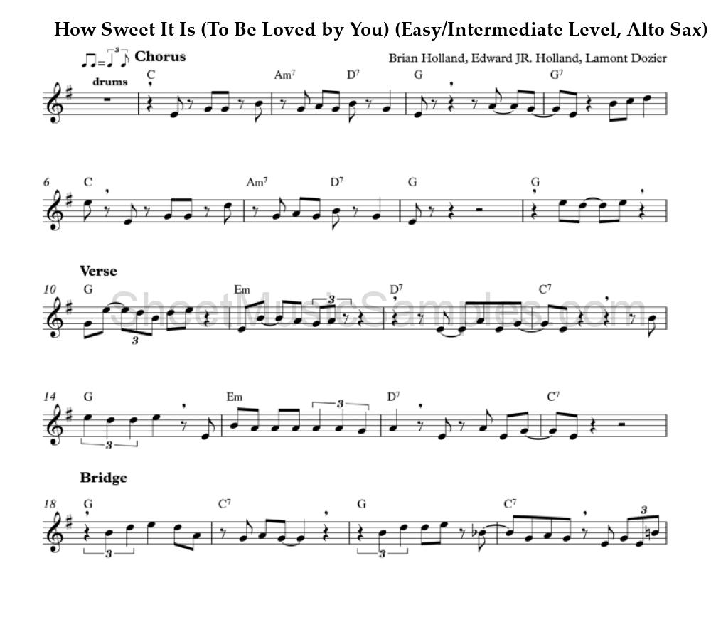 How Sweet It Is (To Be Loved by You) (Easy/Intermediate Level, Alto Sax)