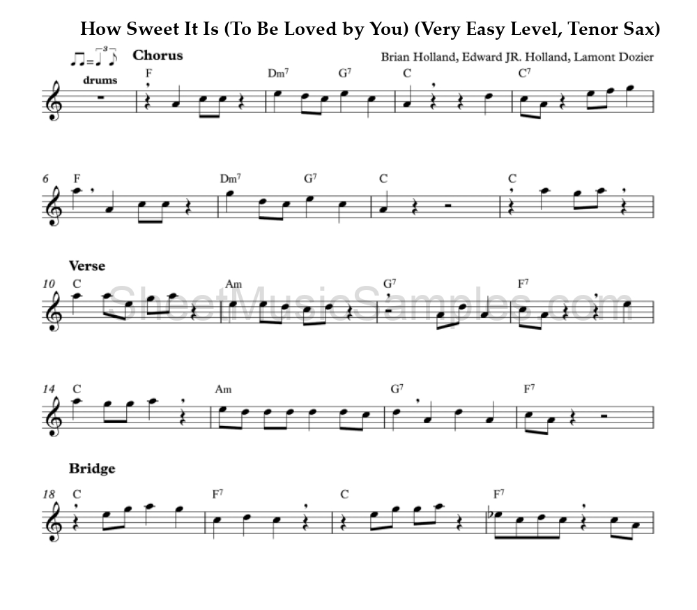 How Sweet It Is (To Be Loved by You) (Very Easy Level, Tenor Sax)