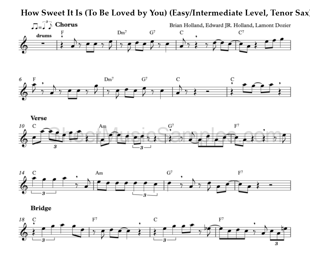 How Sweet It Is (To Be Loved by You) (Easy/Intermediate Level, Tenor Sax)