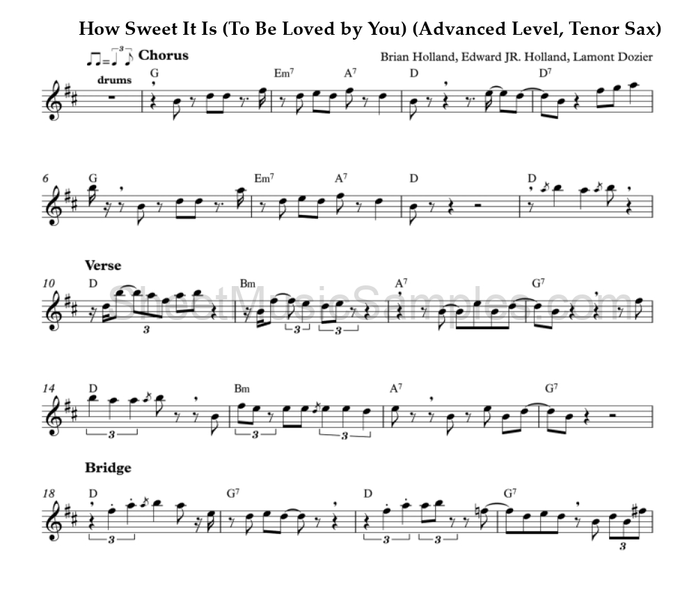 How Sweet It Is (To Be Loved by You) (Advanced Level, Tenor Sax)