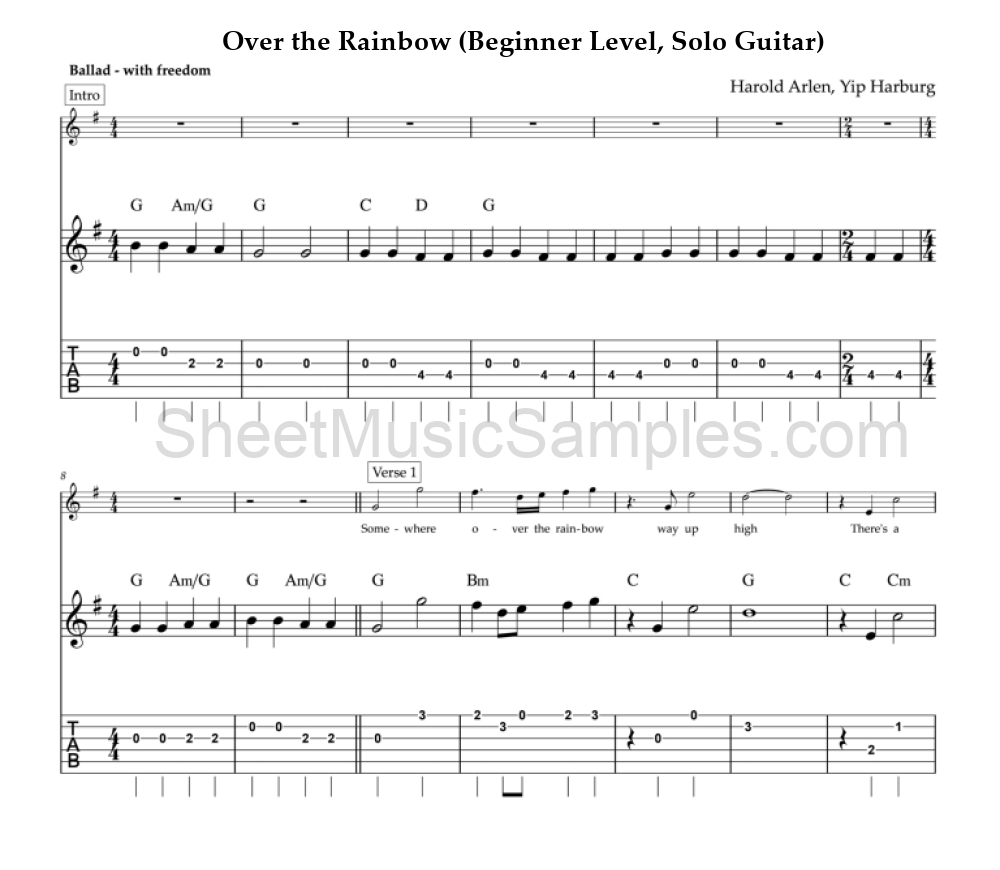 Over the Rainbow (Beginner Level, Solo Guitar)