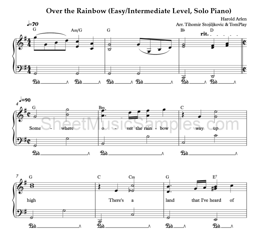 Over the Rainbow (Easy/Intermediate Level, Solo Piano)