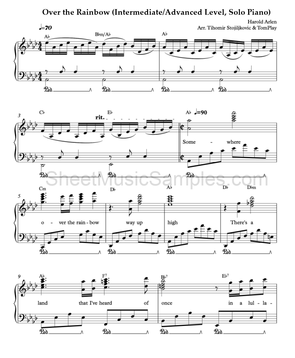 Over the Rainbow (Intermediate/Advanced Level, Solo Piano)