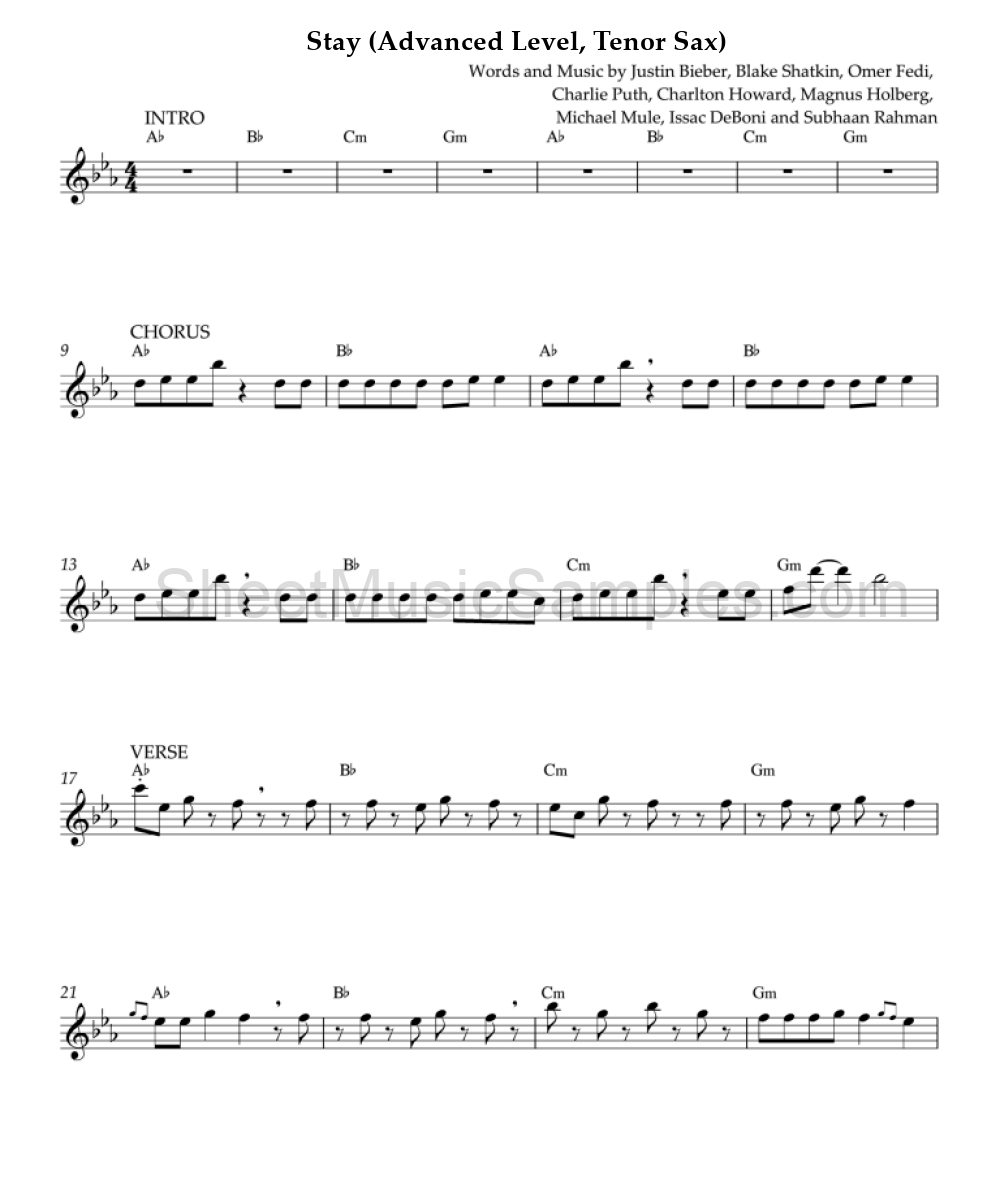 Stay (Advanced Level, Tenor Sax)