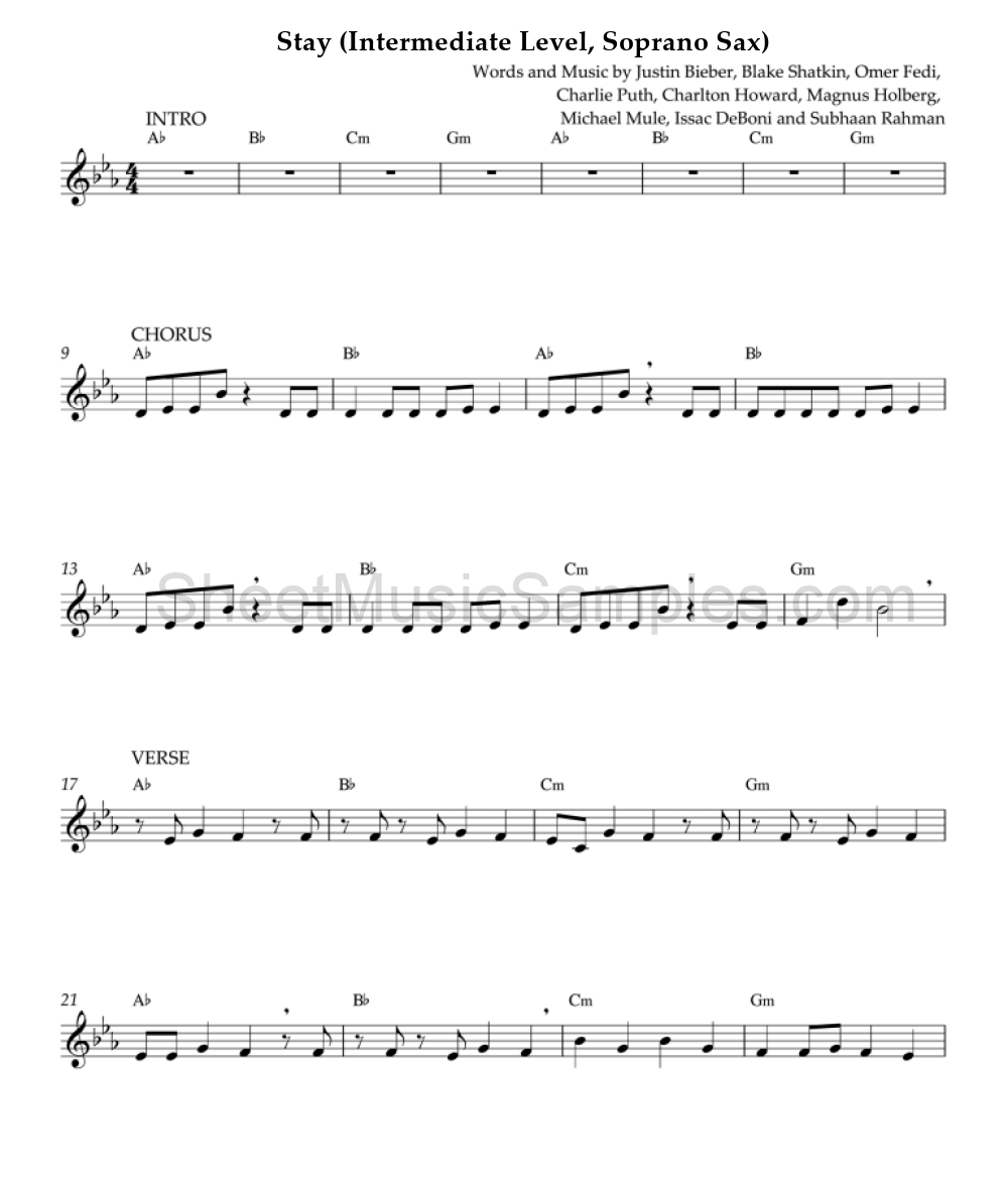 Stay (Intermediate Level, Soprano Sax)