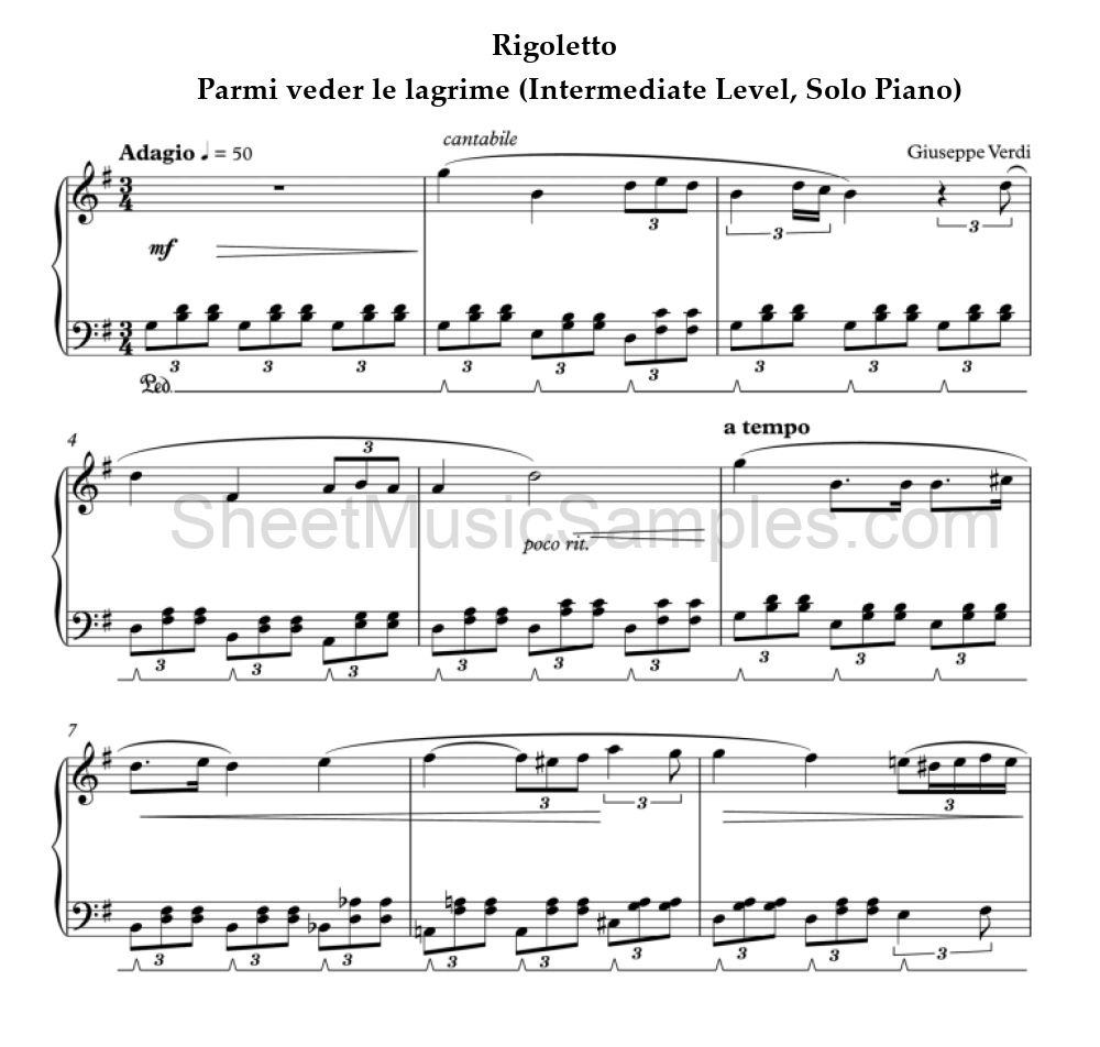 Rigoletto - Parmi veder le lagrime (Intermediate Level, Solo Piano)