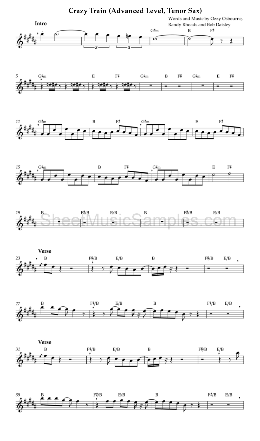 Crazy Train (Advanced Level, Tenor Sax)